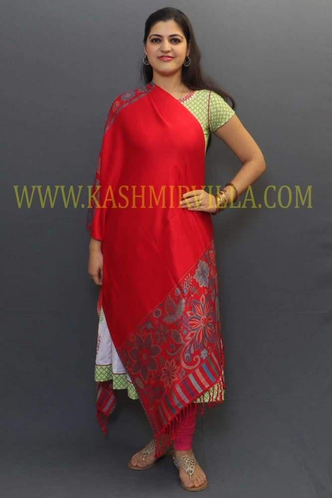 Nude And Red Colour Stole With Wonderful Border Gives