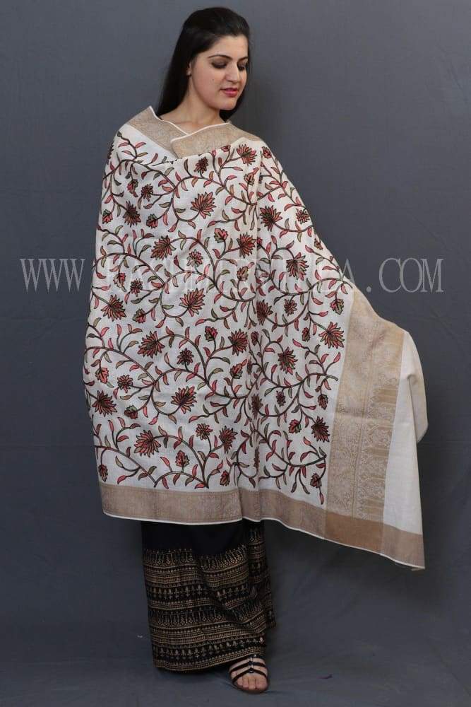 OffWhite Colour Base With Aari Work AllOver Jaal And Self