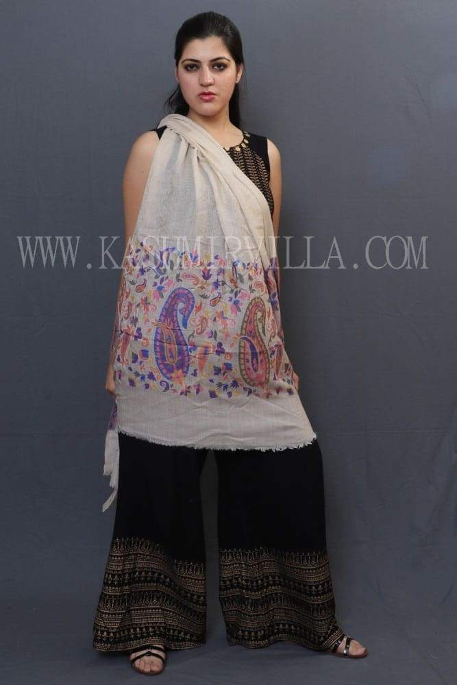 OffWhite Colour Self Printed Pashmina Shawl With Beautiful