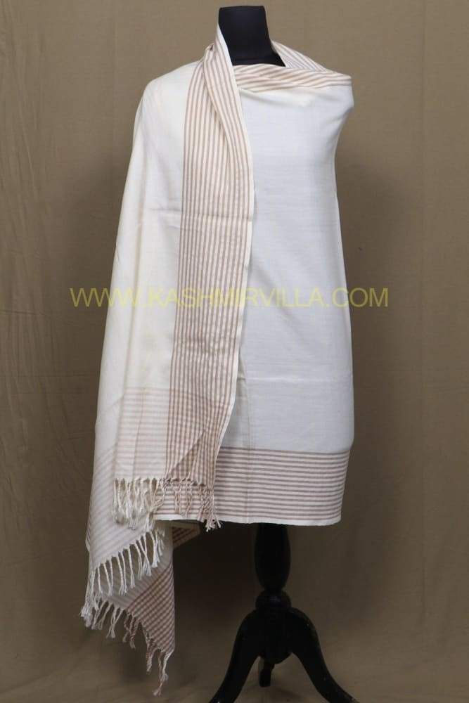 Offwhite Colour SemiPashmina Shawl With Stripes On Border