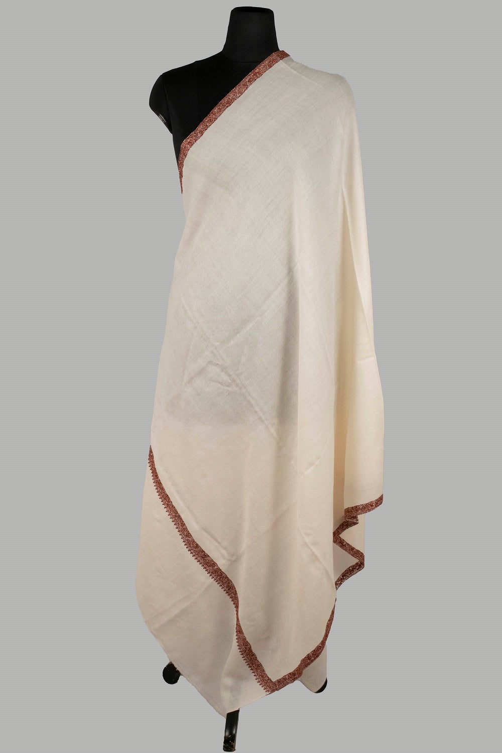 Offwhite Colour Sozni Work Handwoven Shawl On Semi Pashmina