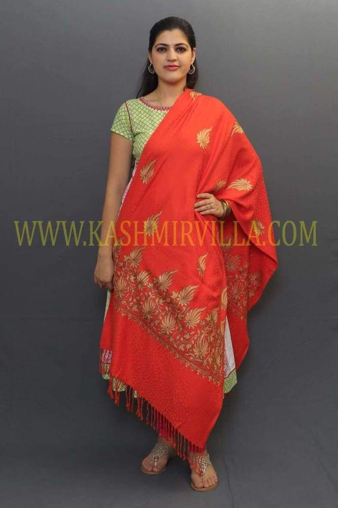 Orange Color Stole Enriched With Aari Embroidery