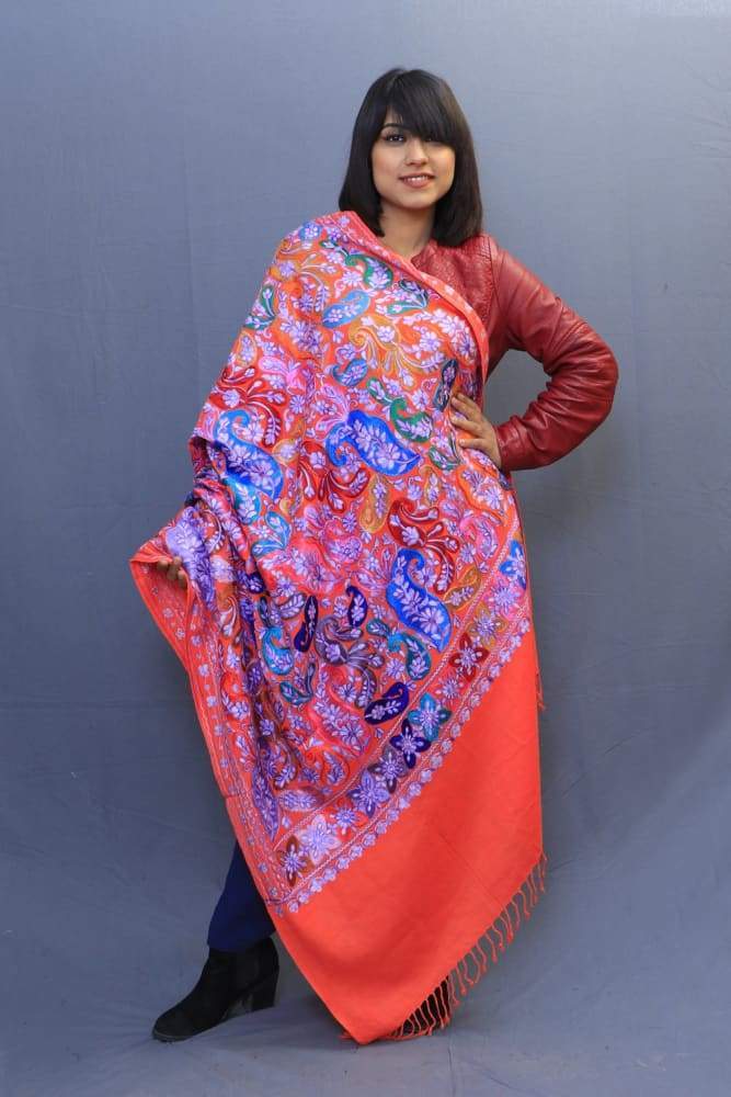 Orange Colour Wrap With Richly Designed Aari Jaal