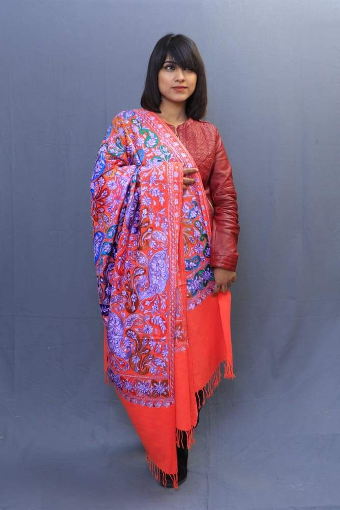 Orange Colour Wrap With Richly Designed Aari Jaal