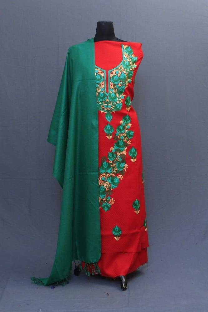 Orange And Green Colour Suit With Beautiful Concept Of Aari