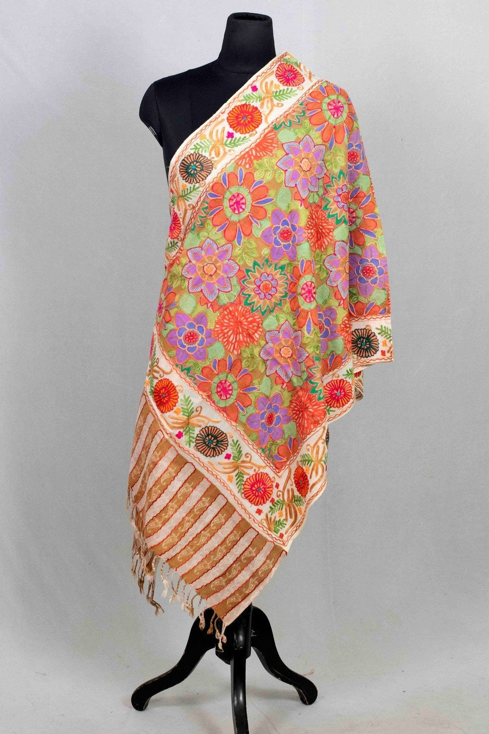 Pastel Color Aari Work Embroidered Stole Enriched