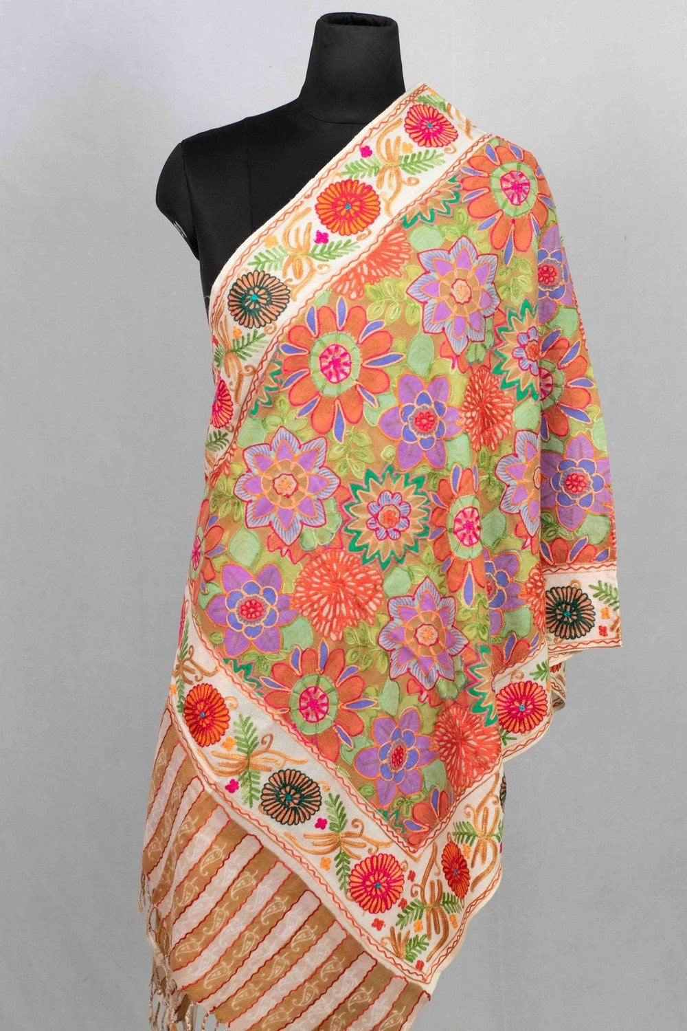 Pastel Color Aari Work Embroidered Stole Enriched