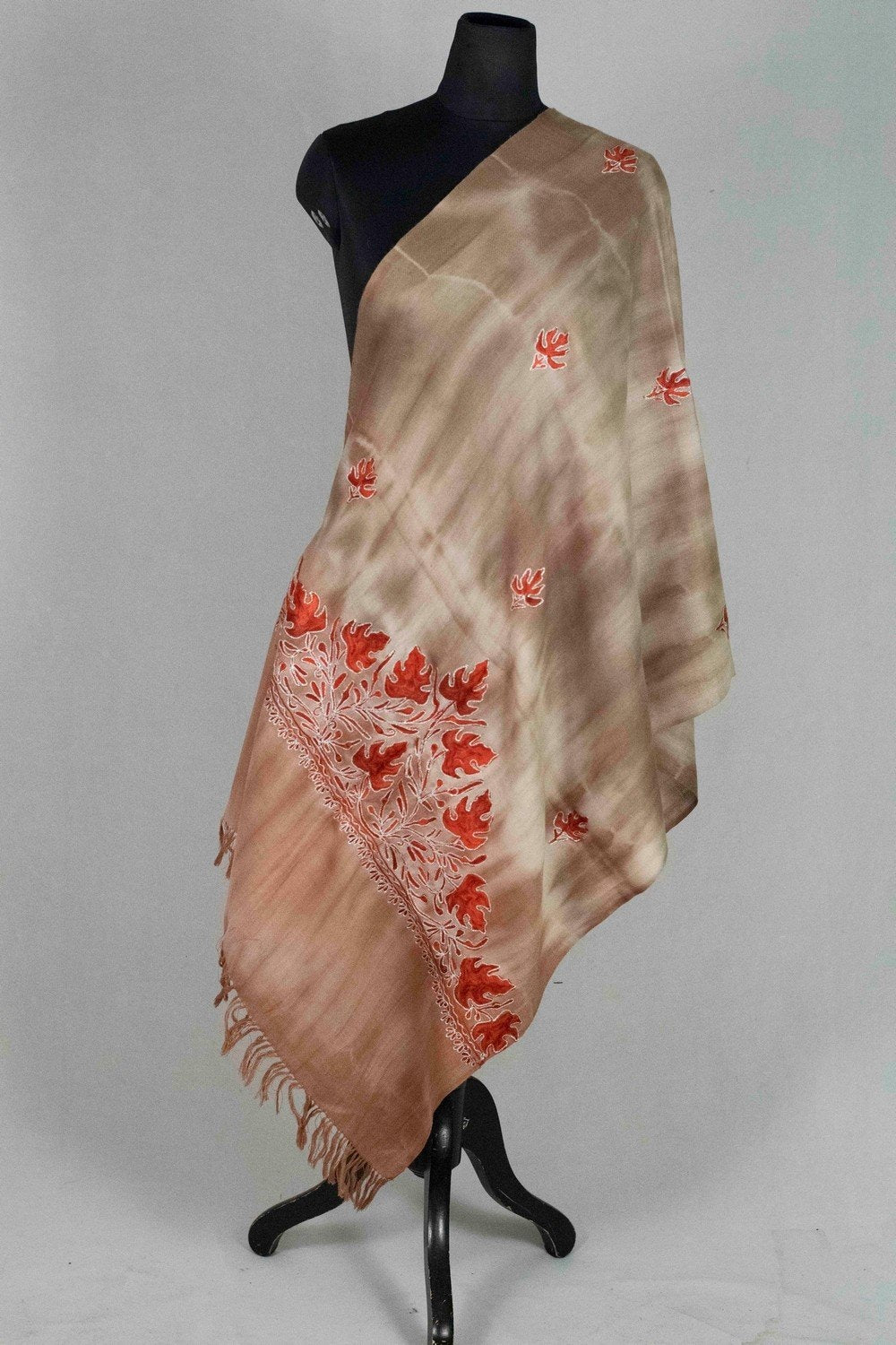 Pastel Colour Tye Dye Stole With kashmiri Embroidery