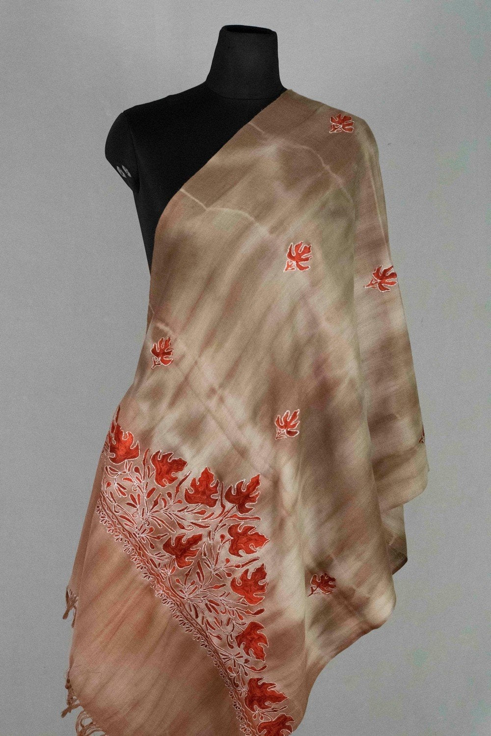 Pastel Colour Tye Dye Stole With kashmiri Embroidery