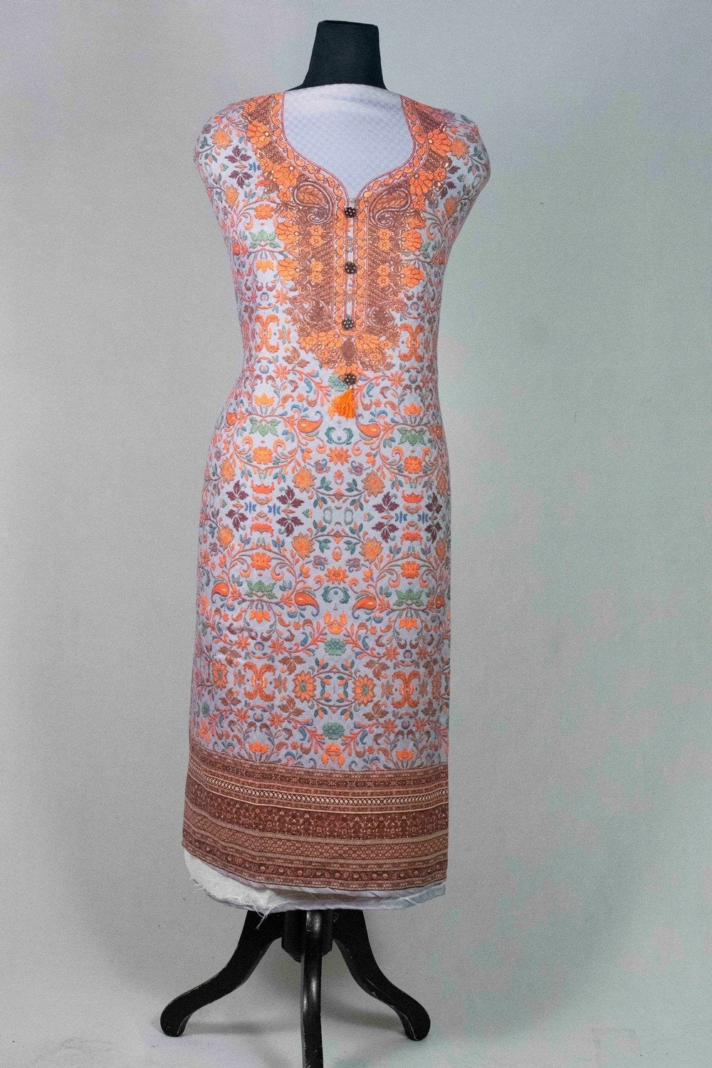 Pastel Colour Woolen Kani Printed Suit With Neck