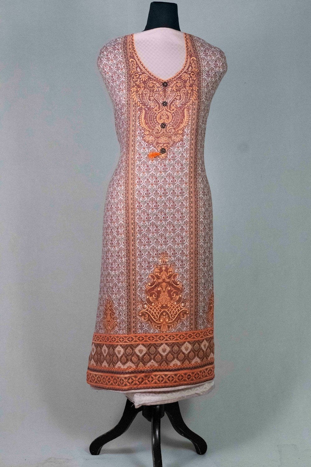 Pastel Colour Woolen Kani Printed Suit With Neck And OverAll