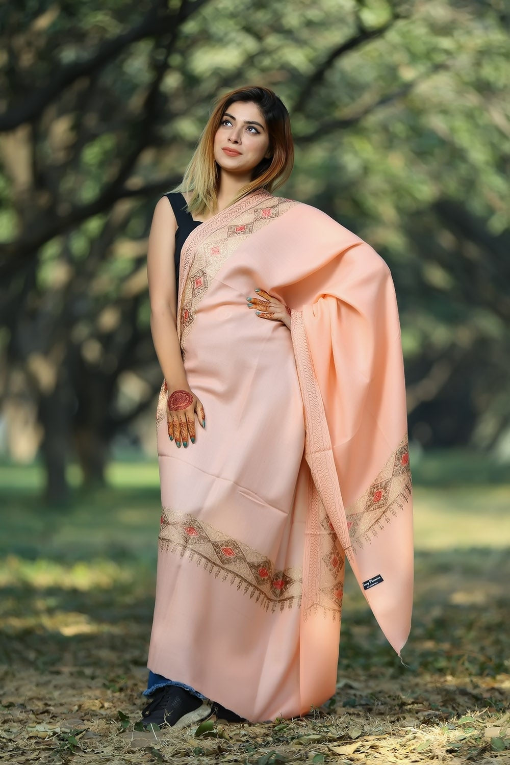 PEACH (CANTALOUPE) COLOUR LUXURY PASHMINA SHAWL DEFINES