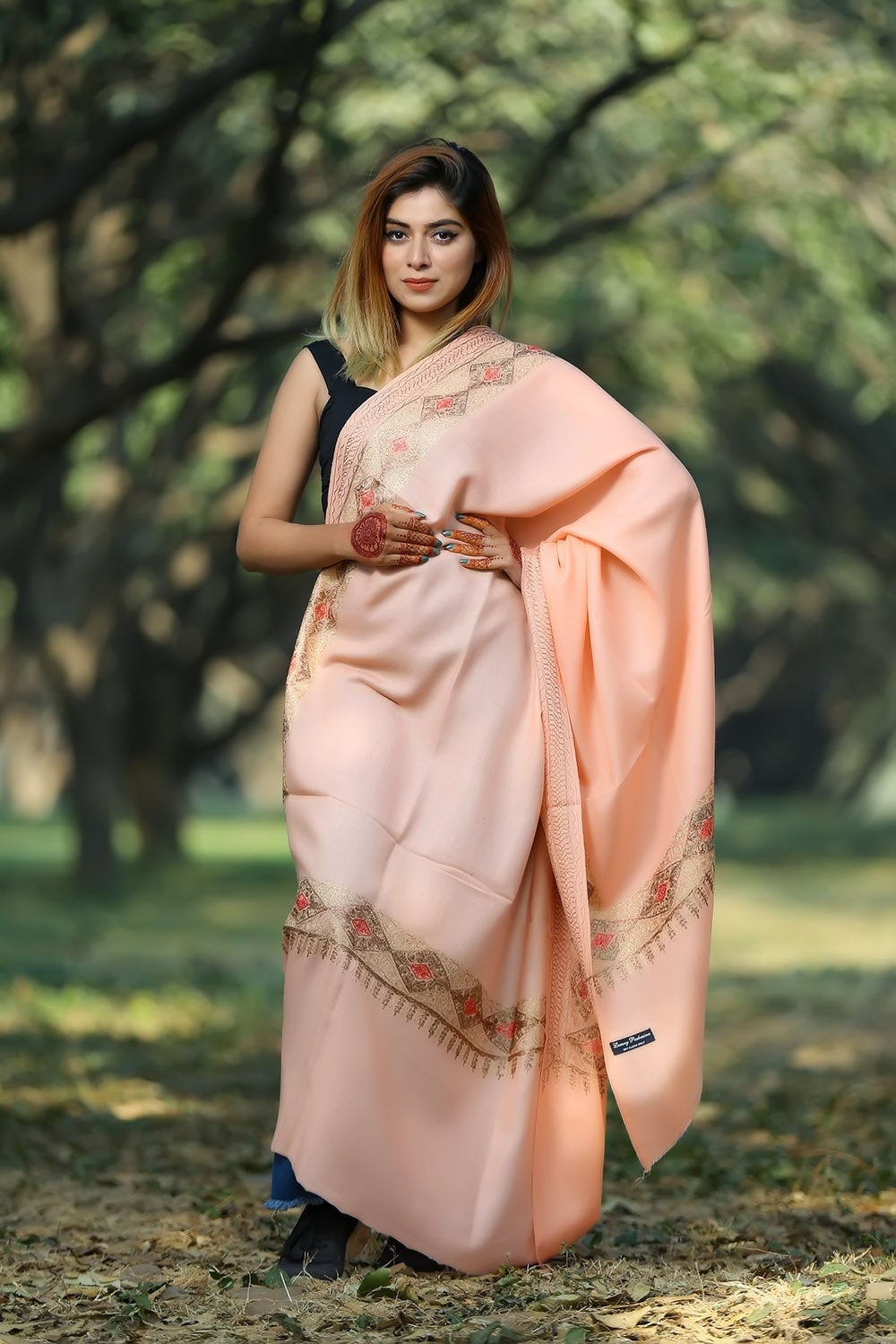PEACH (CANTALOUPE) COLOUR LUXURY PASHMINA SHAWL DEFINES