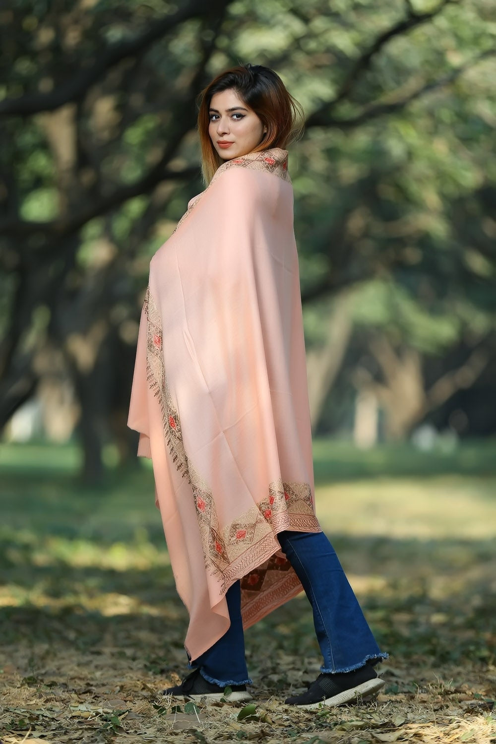 PEACH (CANTALOUPE) COLOUR LUXURY PASHMINA SHAWL DEFINES