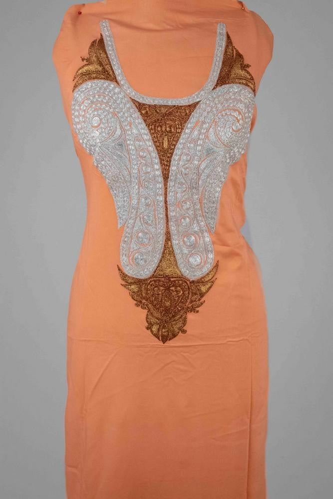 Peach Colour Kashmiri Tilla Aari Work Salwar Kameez