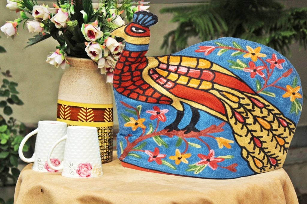 Peacock Style Kashmiri Hand Embroidered Tea Cosy 12’