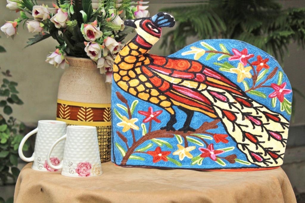 Peacock Style Kashmiri Hand Embroidered Tea Cosy 12’’