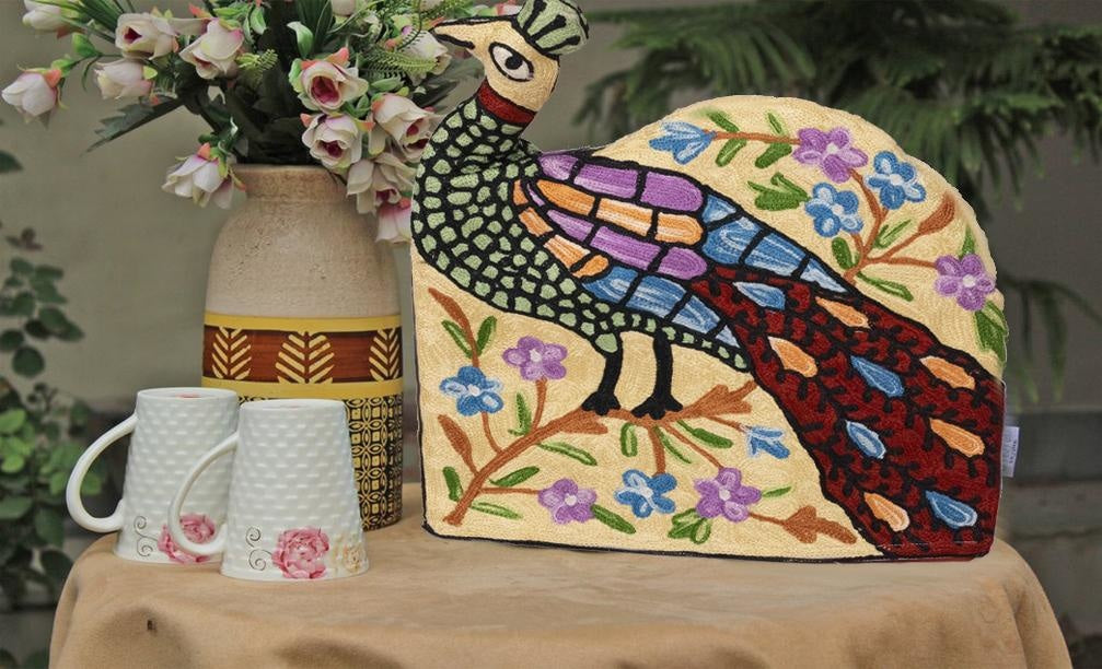 Peacock Style Kashmiri Hand Embroidered Tea Cosy 12’’