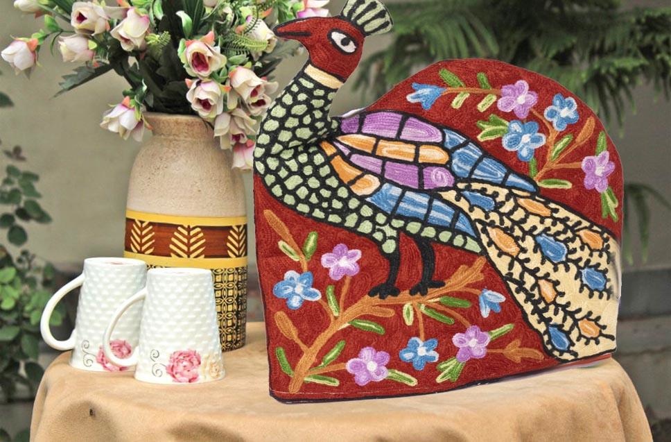Peacock Style Kashmiri Hand Embroidered Tea Cosy 12’’