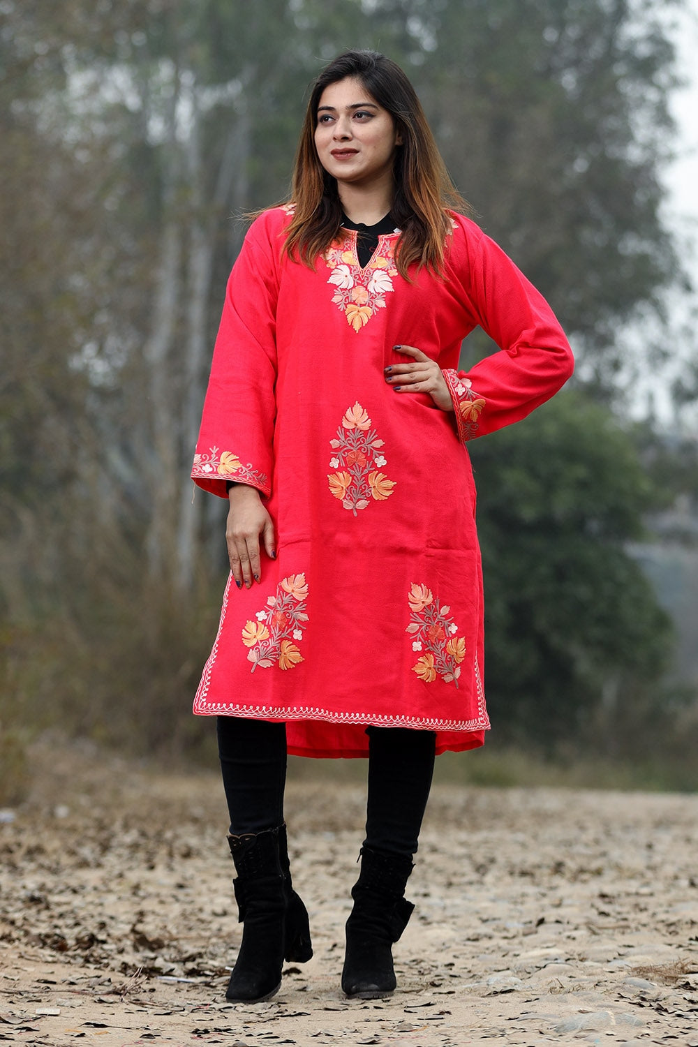 Dark Pink Color Aari Work Embroidered Kurti With New