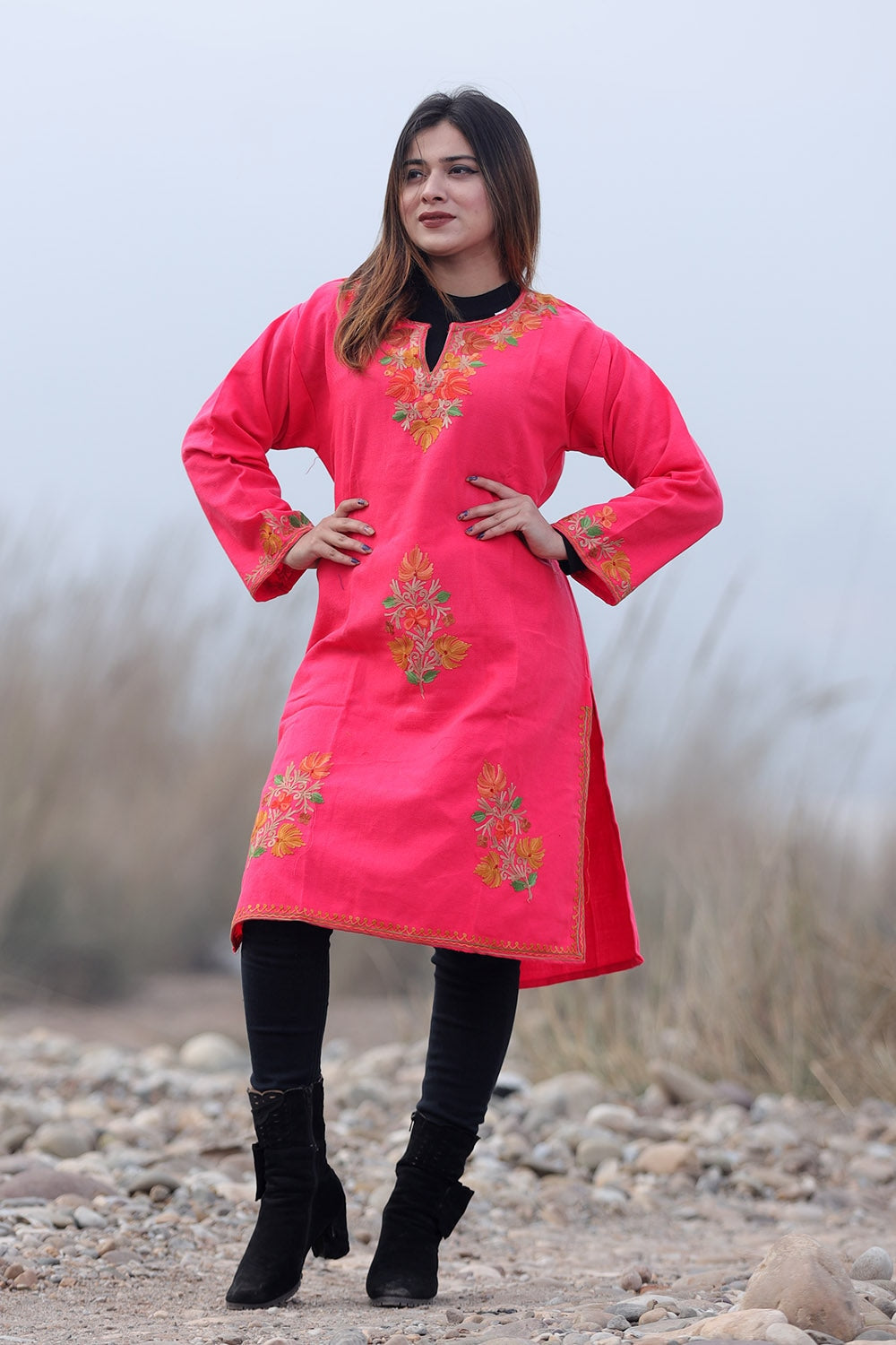 Pink Color Aari Work Embroidered Kurti With New Designer