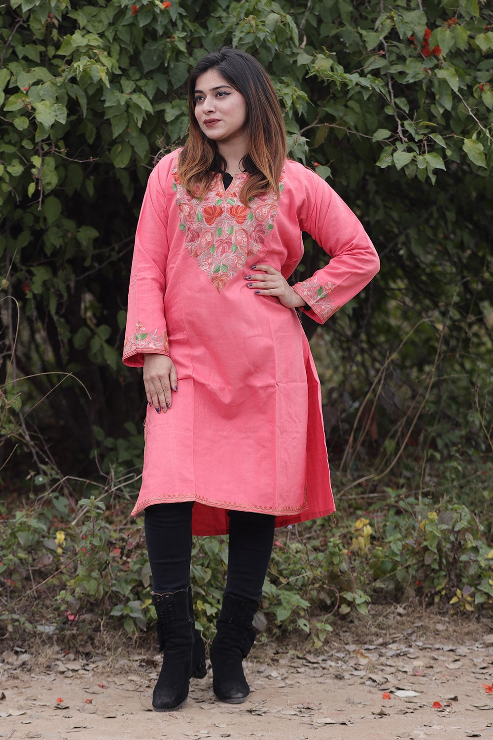 Pink Color Aari Work Embroidered Kurti With New Designer