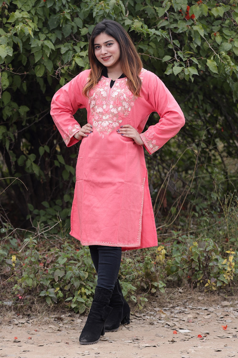 Pink Color Aari Work Embroidered Kurti With New Designer