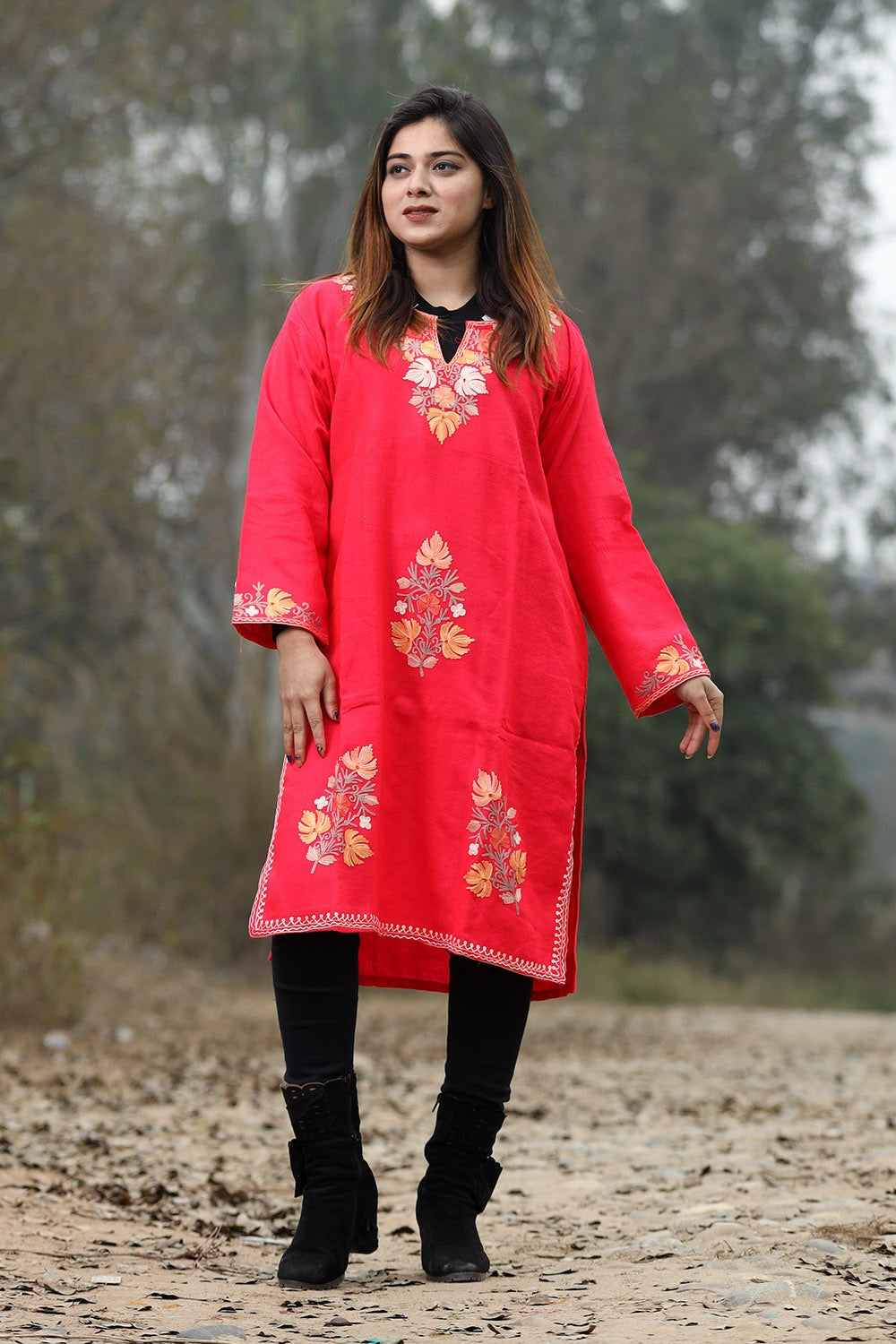 Dark Pink Color Aari Work Embroidered Kurti With New