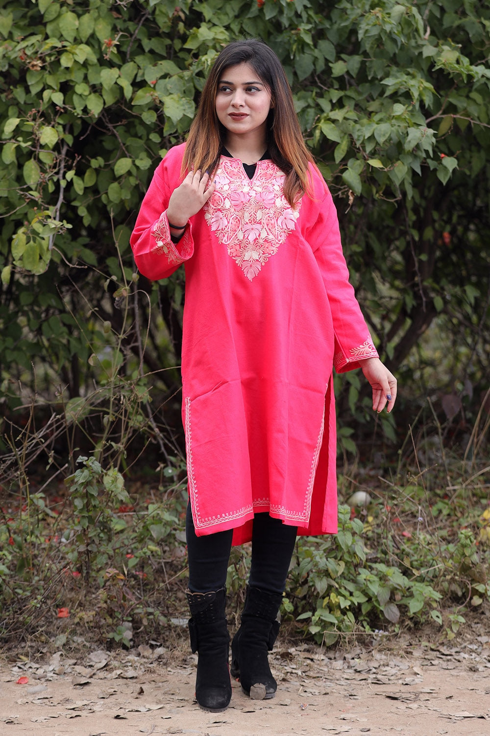 Pink Color Aari Work Embroidered Kurti With New Designer