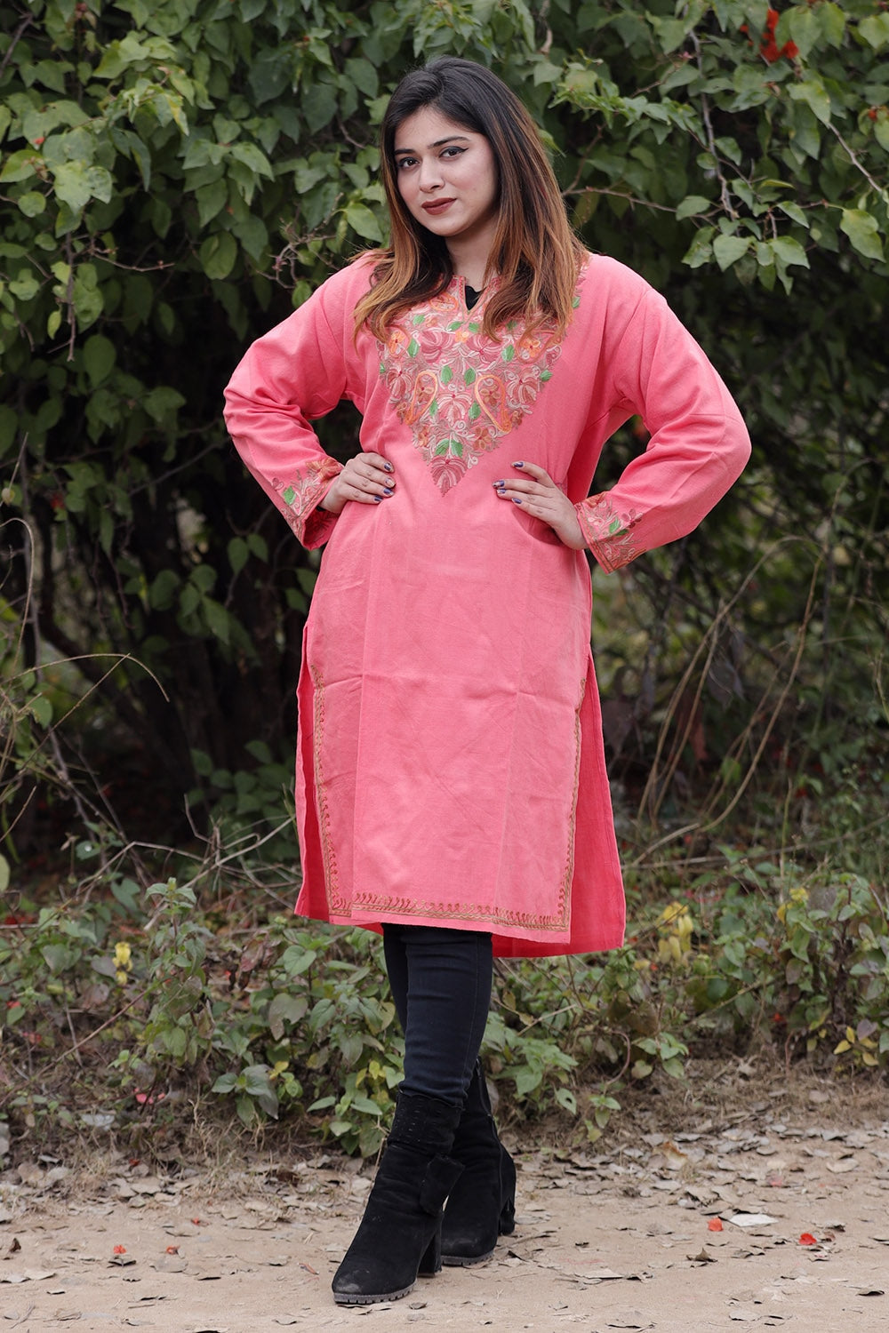 Dark Pink Color Aari Work Embroidered Kurti With New