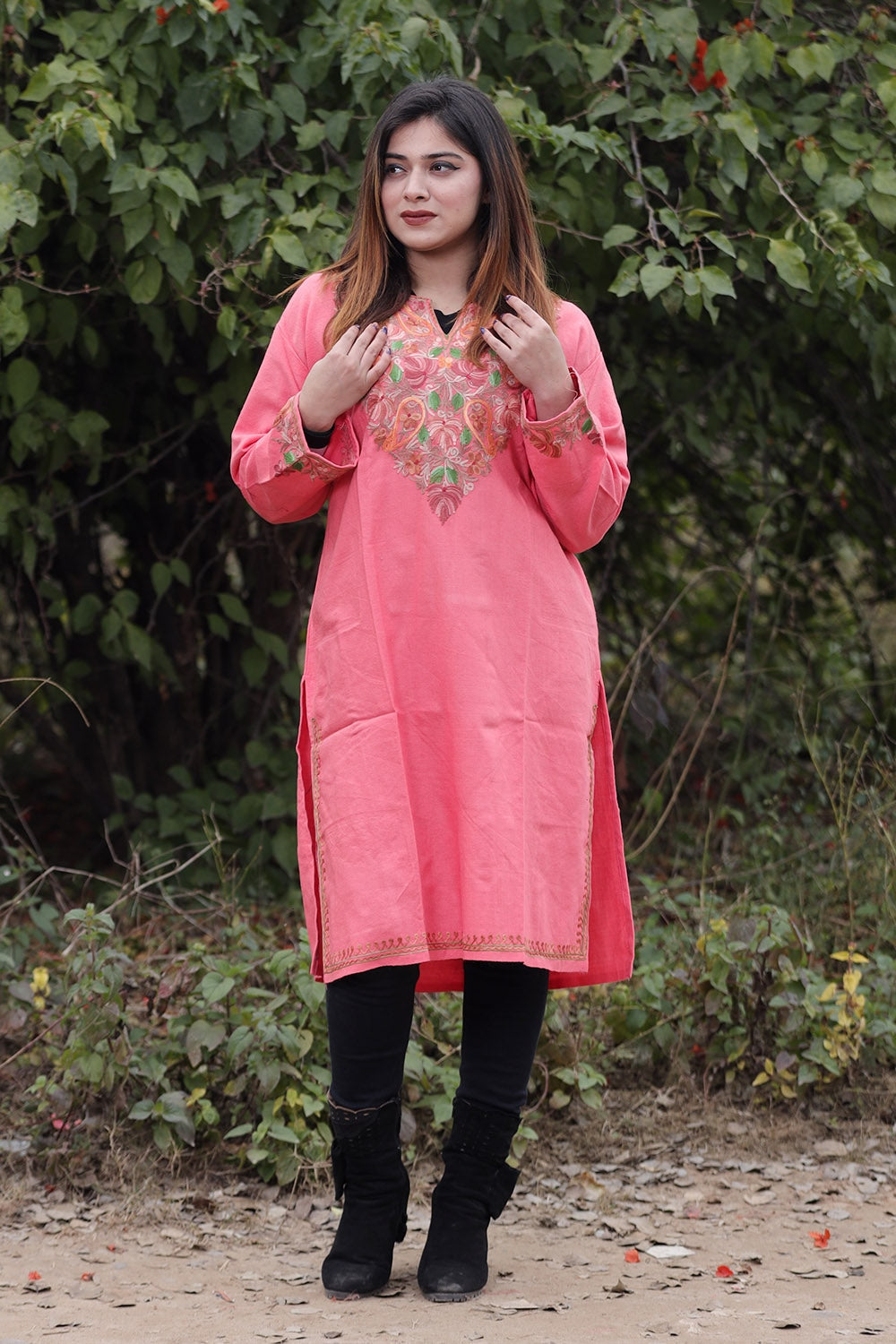 Dark Pink Color Aari Work Embroidered Kurti With New