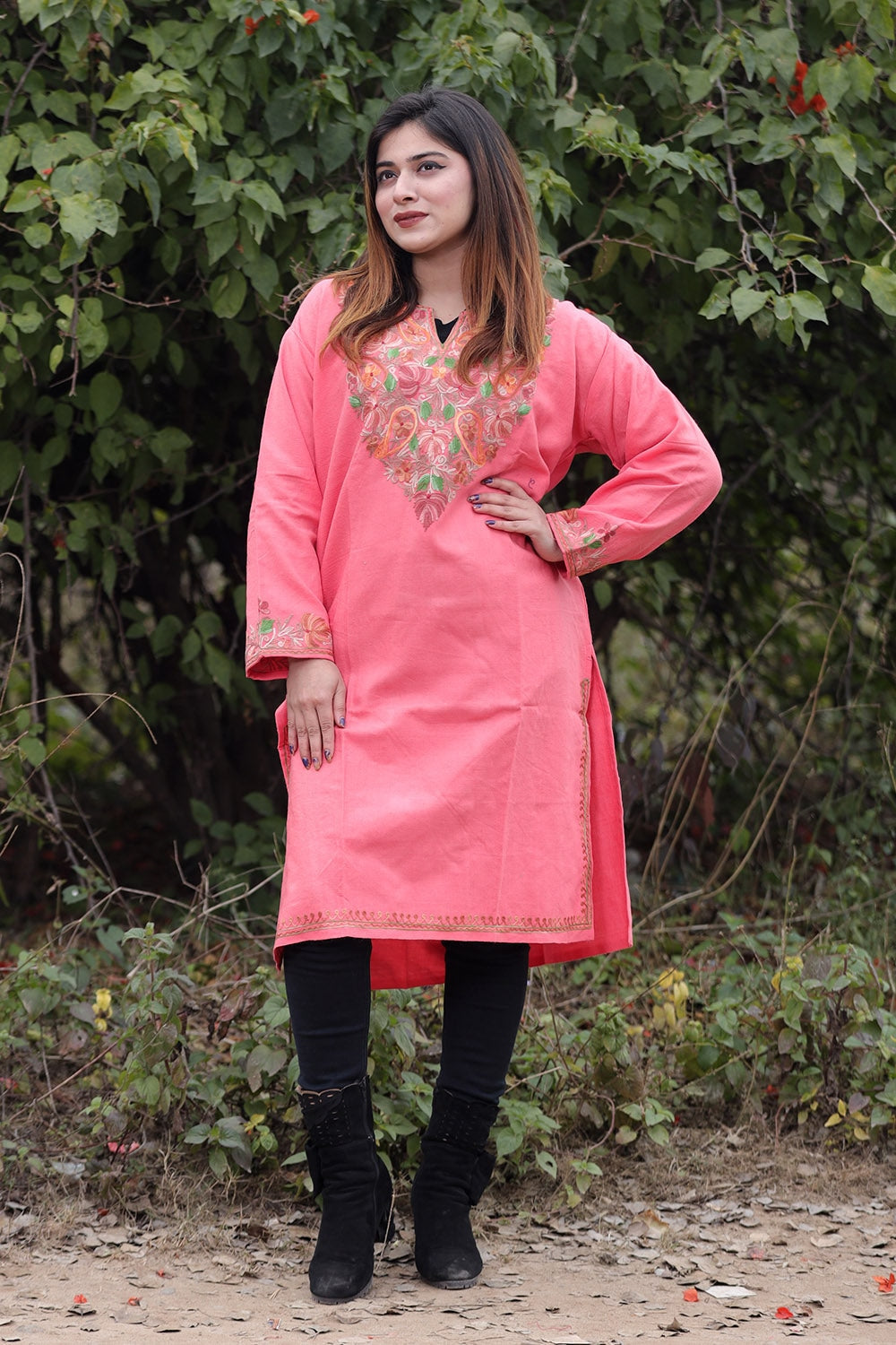 Dark Pink Color Aari Work Embroidered Kurti With New