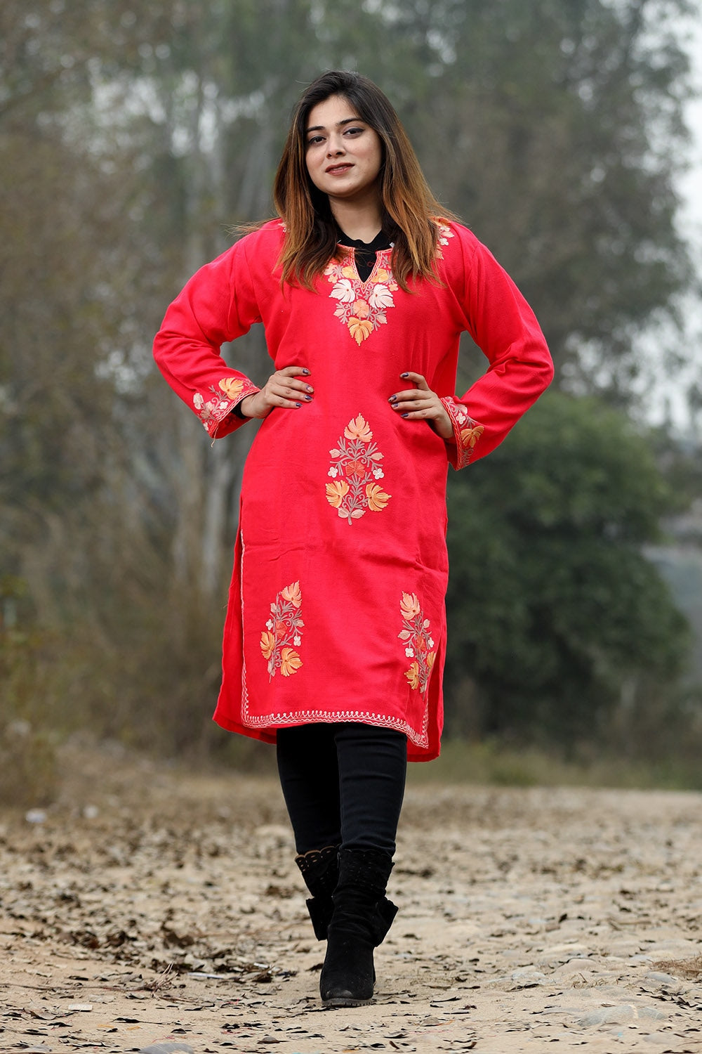 Dark Pink Color Aari Work Embroidered Kurti With New