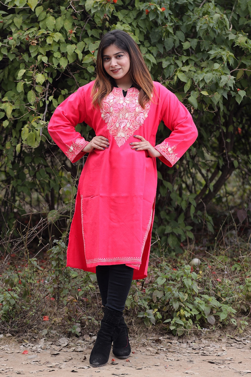 Pink Color Aari Work Embroidered Kurti With New Designer
