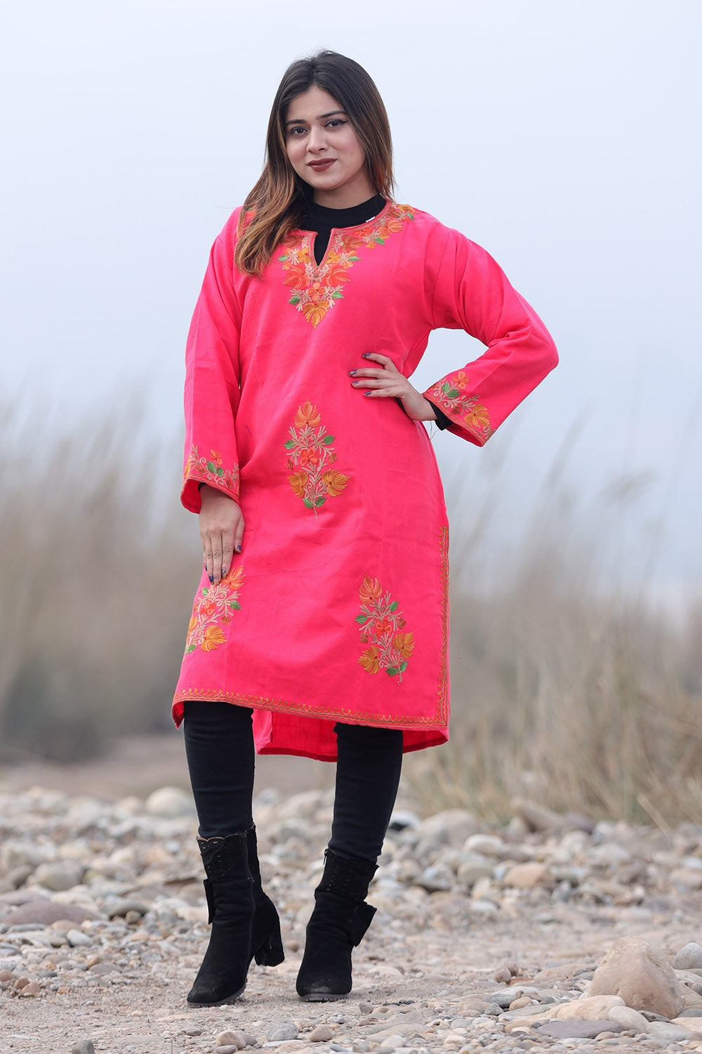 Pink Color Aari Work Embroidered Kurti With New Designer