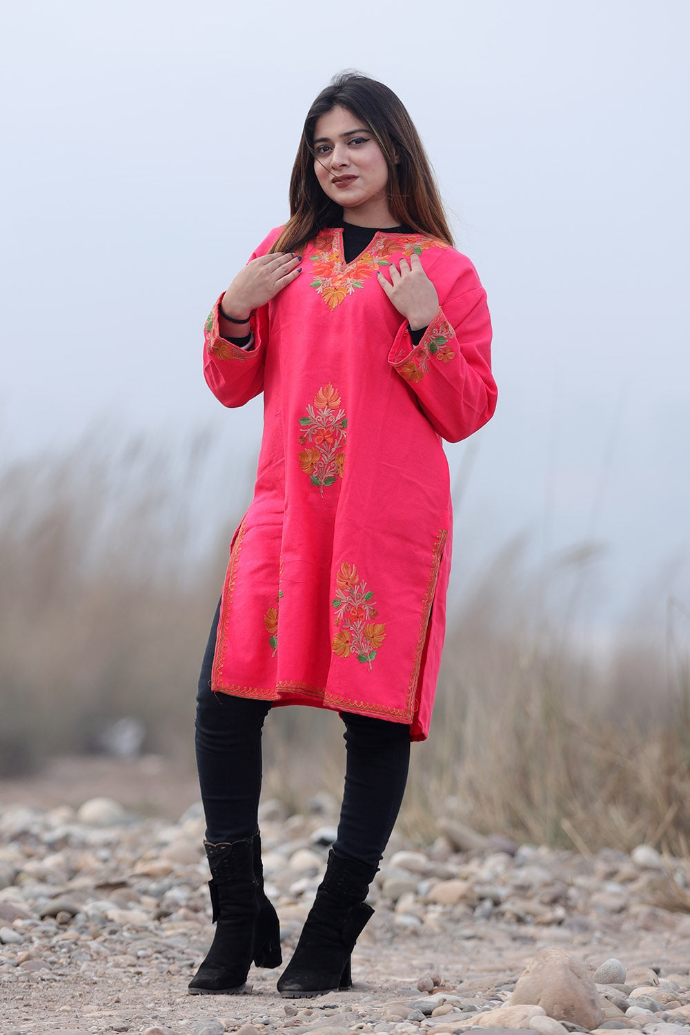 Pink Color Aari Work Embroidered Kurti With New Designer