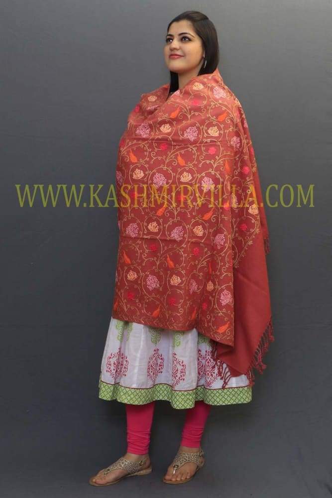 Pink Color Aari Work Embroidery Shawls Enriched With Jaal