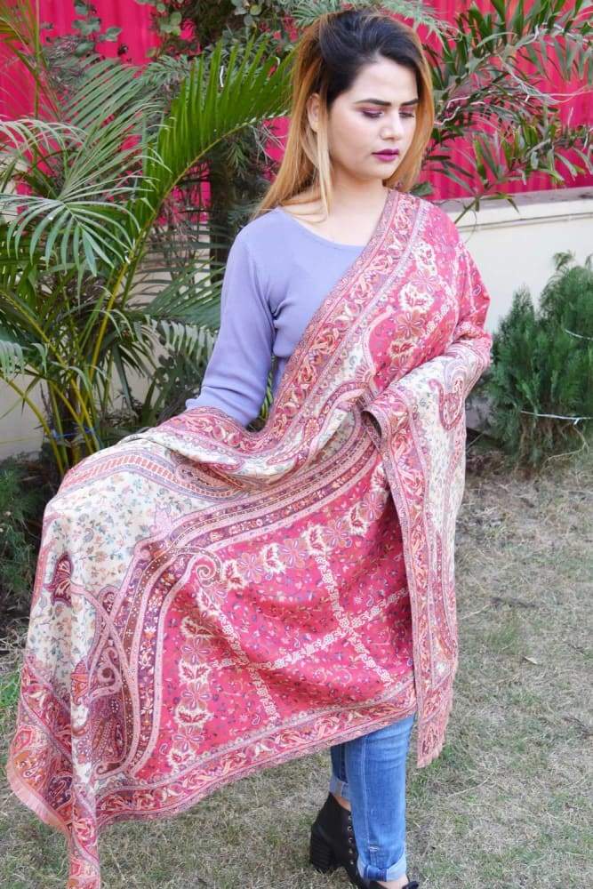 Pink Color Kashmiri Kani Work Stole