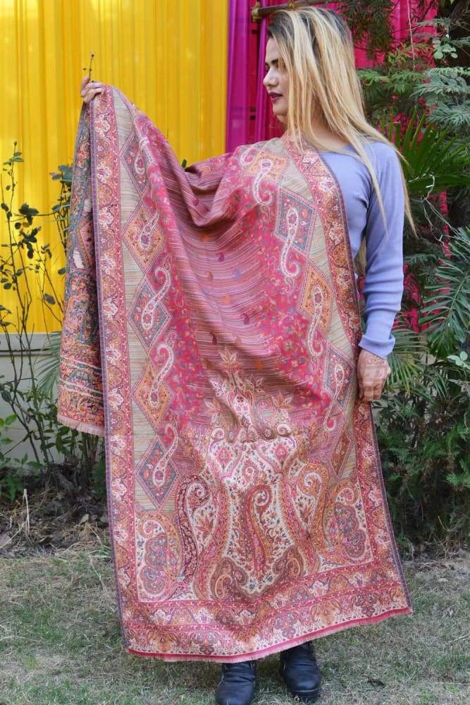 Pink Color Kashmiri Kani Work Stole