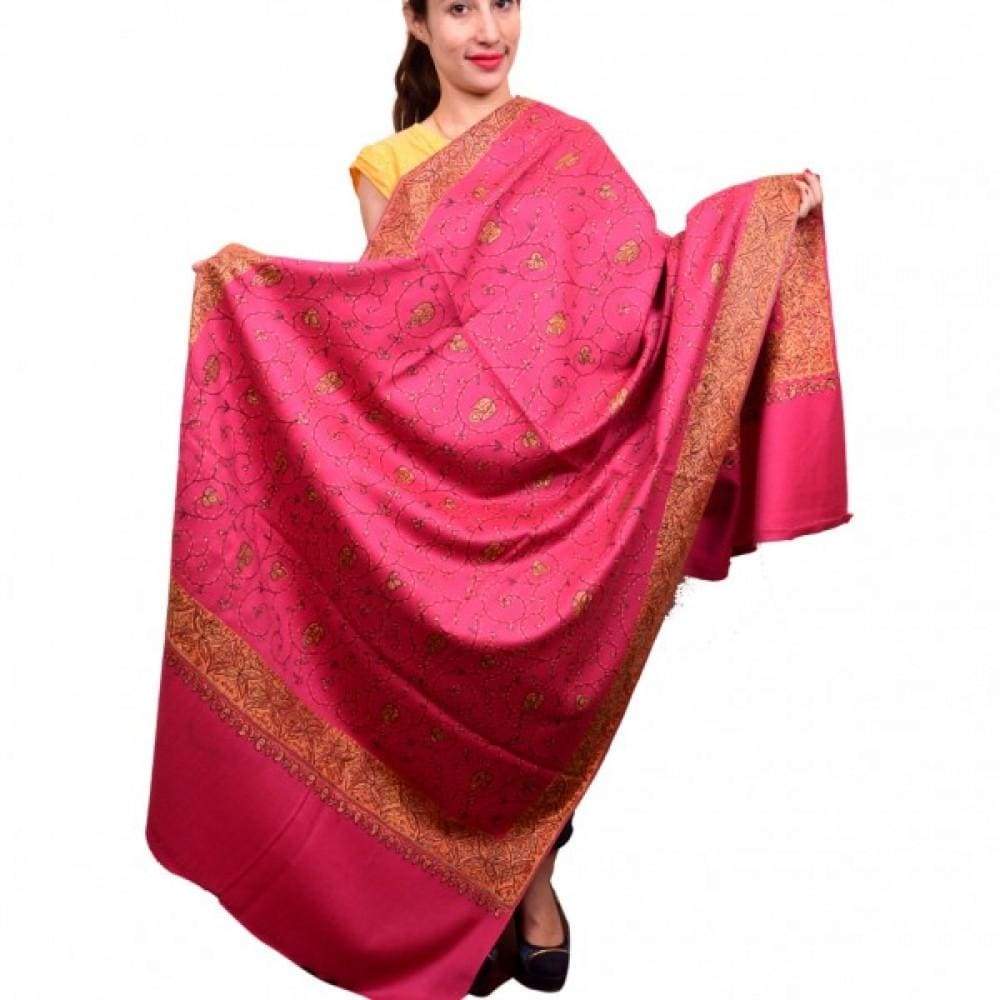 Pink Color Kashmiri Sozni Work Embroidered Shawl Enriched
