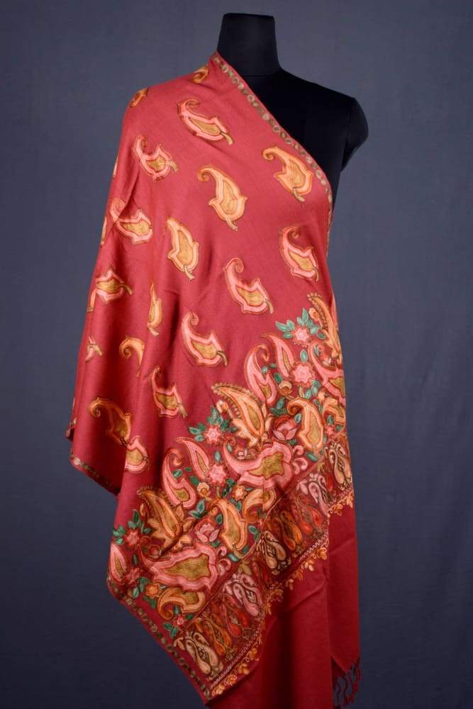 Pink Color Kashmiri Sozni Work Embroidered Stole Enriched