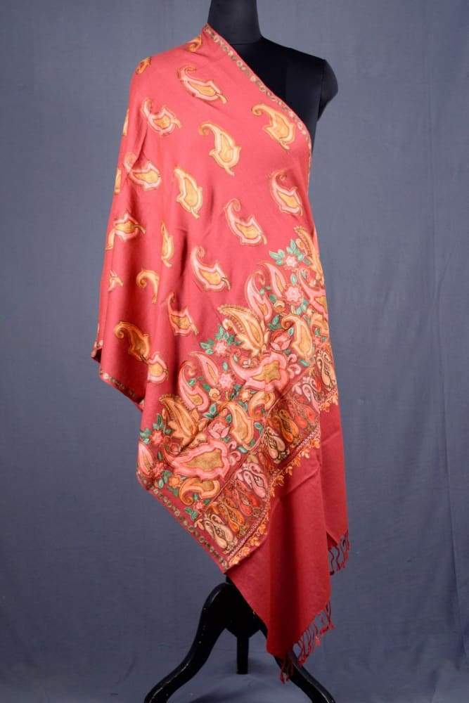 Pink Color Kashmiri Sozni Work Embroidered Stole Enriched