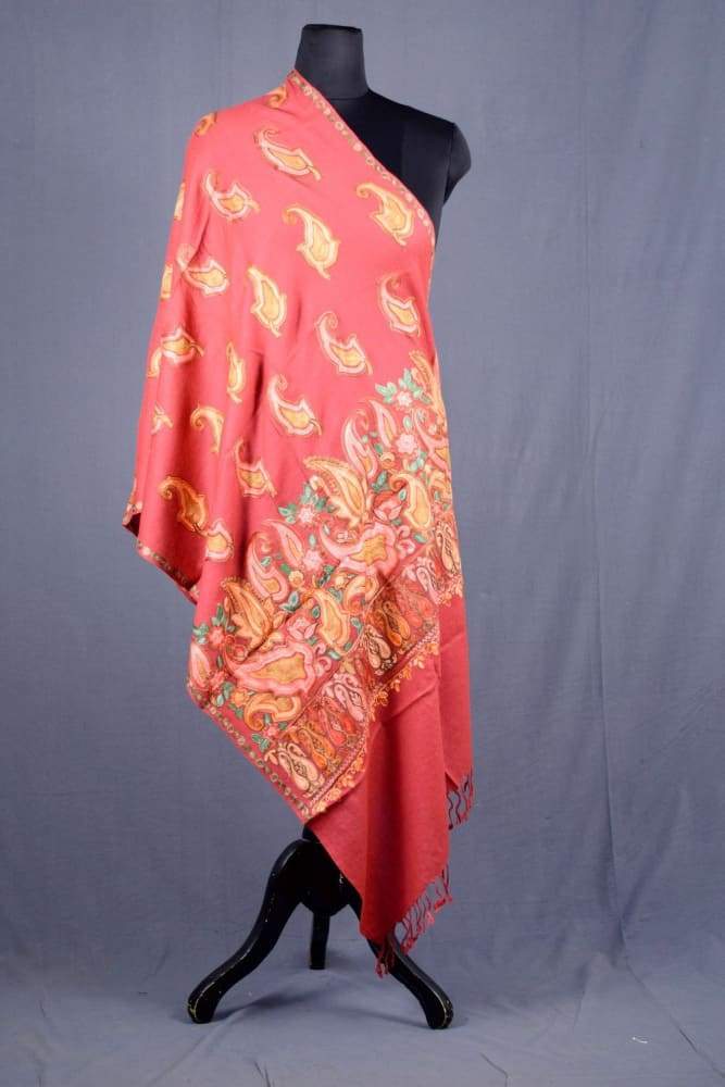 Pink Color Kashmiri Sozni Work Embroidered Stole Enriched
