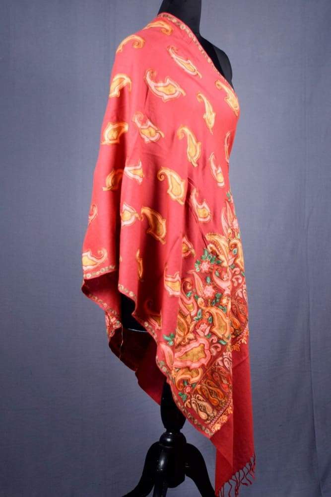 Pink Color Kashmiri Sozni Work Embroidered Stole Enriched