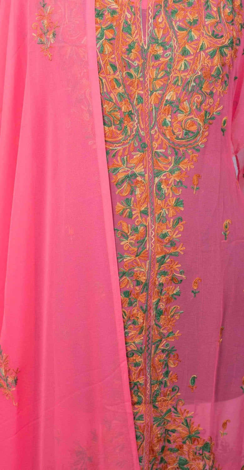 Pink Colour Aari Work Kurti With Golden Thread Embroidery