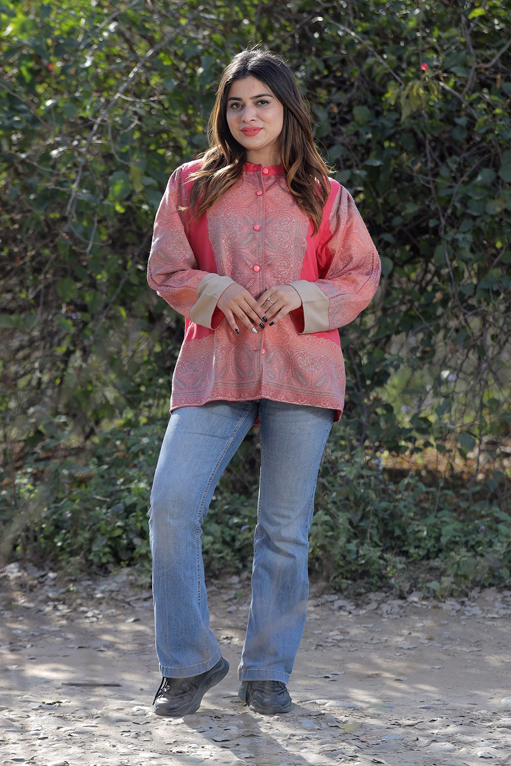 Pink Colour Antique Jamawar Pashmina Jacket With Beautiful