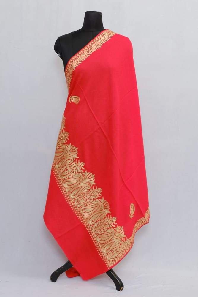 Pink Colour Semi Pashmina Shawl Enriched With Ethnic Heavy