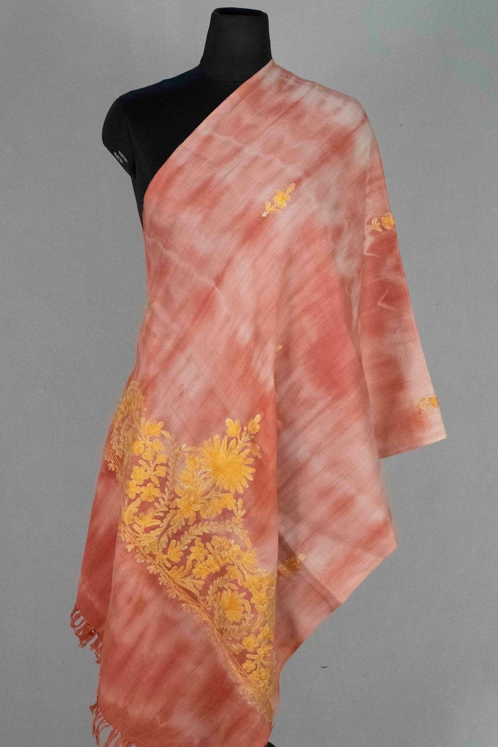 PInk Colour Tye Dye Stole With kashmiri Embroidery