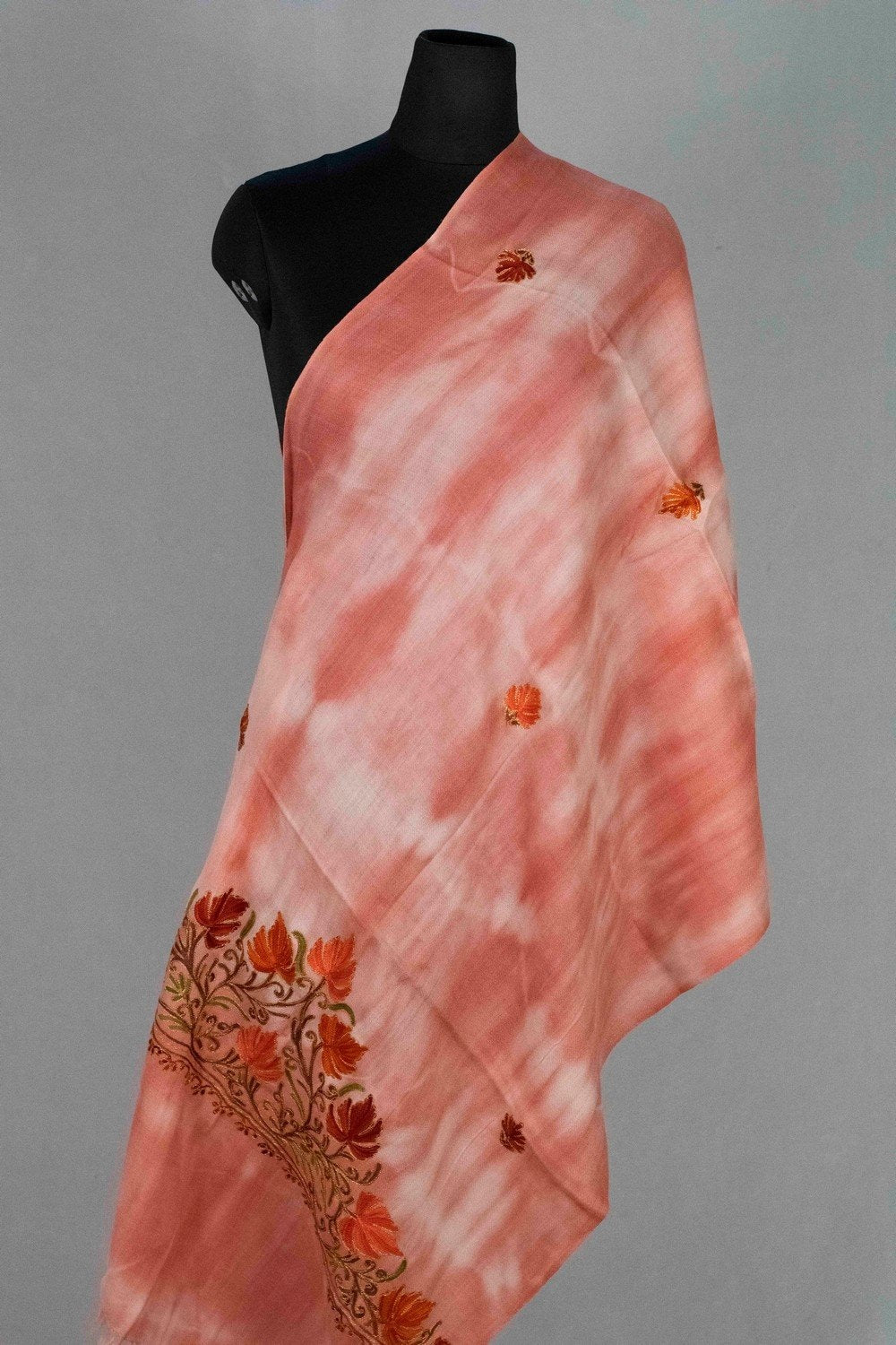 PInk Colour Tye Dye Stole With kashmiri Embroidery