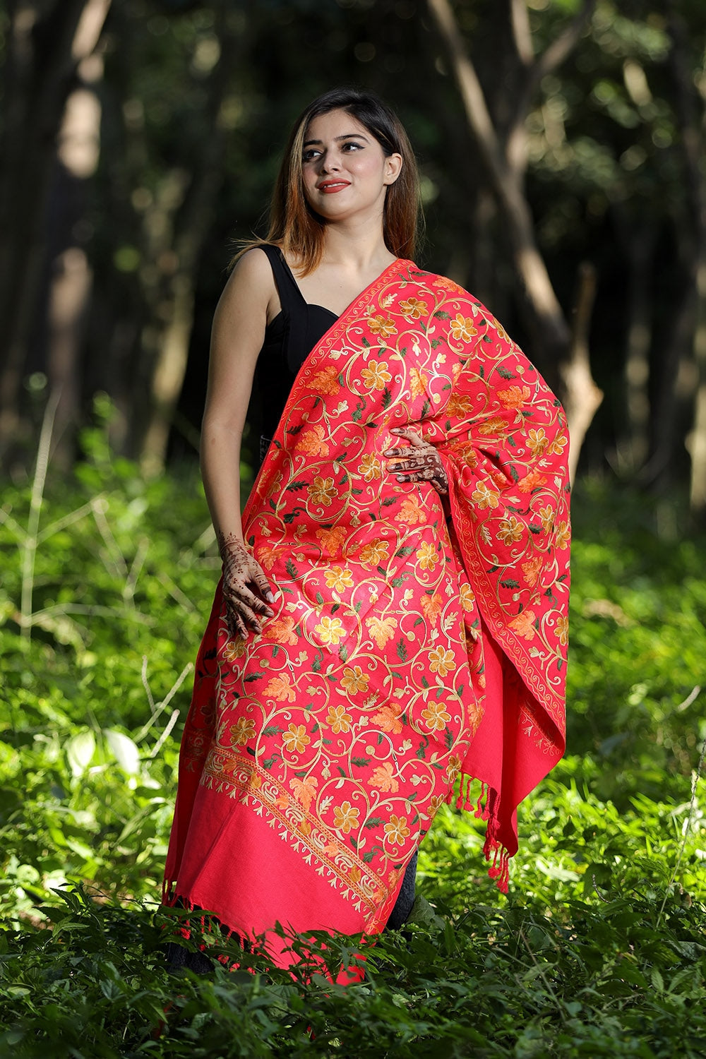 Pink Colour Wolen Base With Rich All Over Kashmiri Jaal